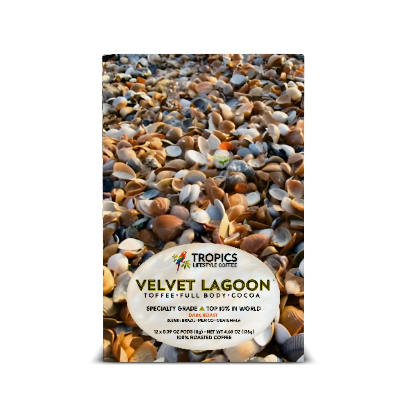 Velvet Lagoon Art Box Coffee Pods/12 Pack: Seashell Beach - Tropics Lifestyle Coffee