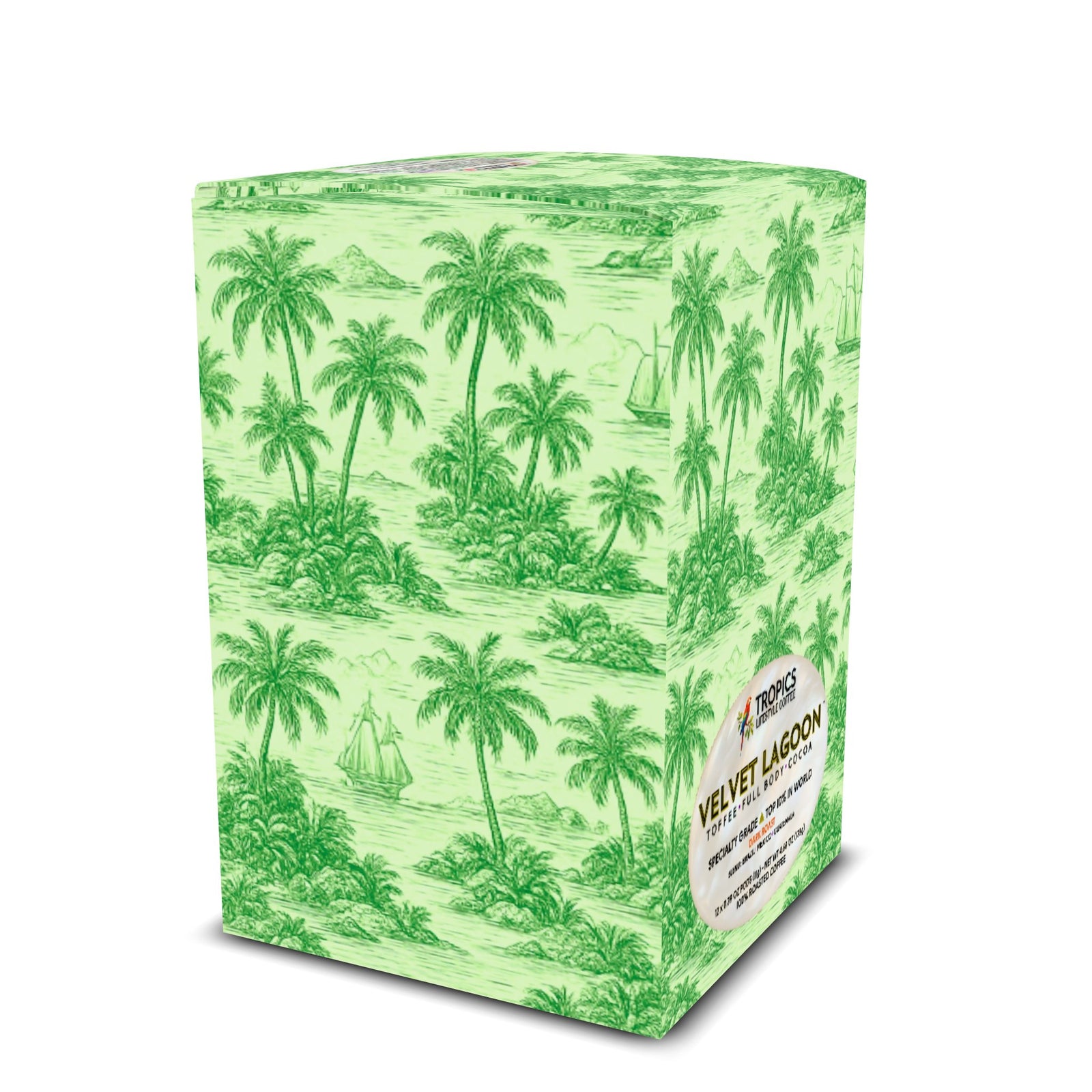 Velvet Lagoon Art Box Coffee Pods/12 Pack: Trip Toile Green - Tropics Lifestyle Coffee