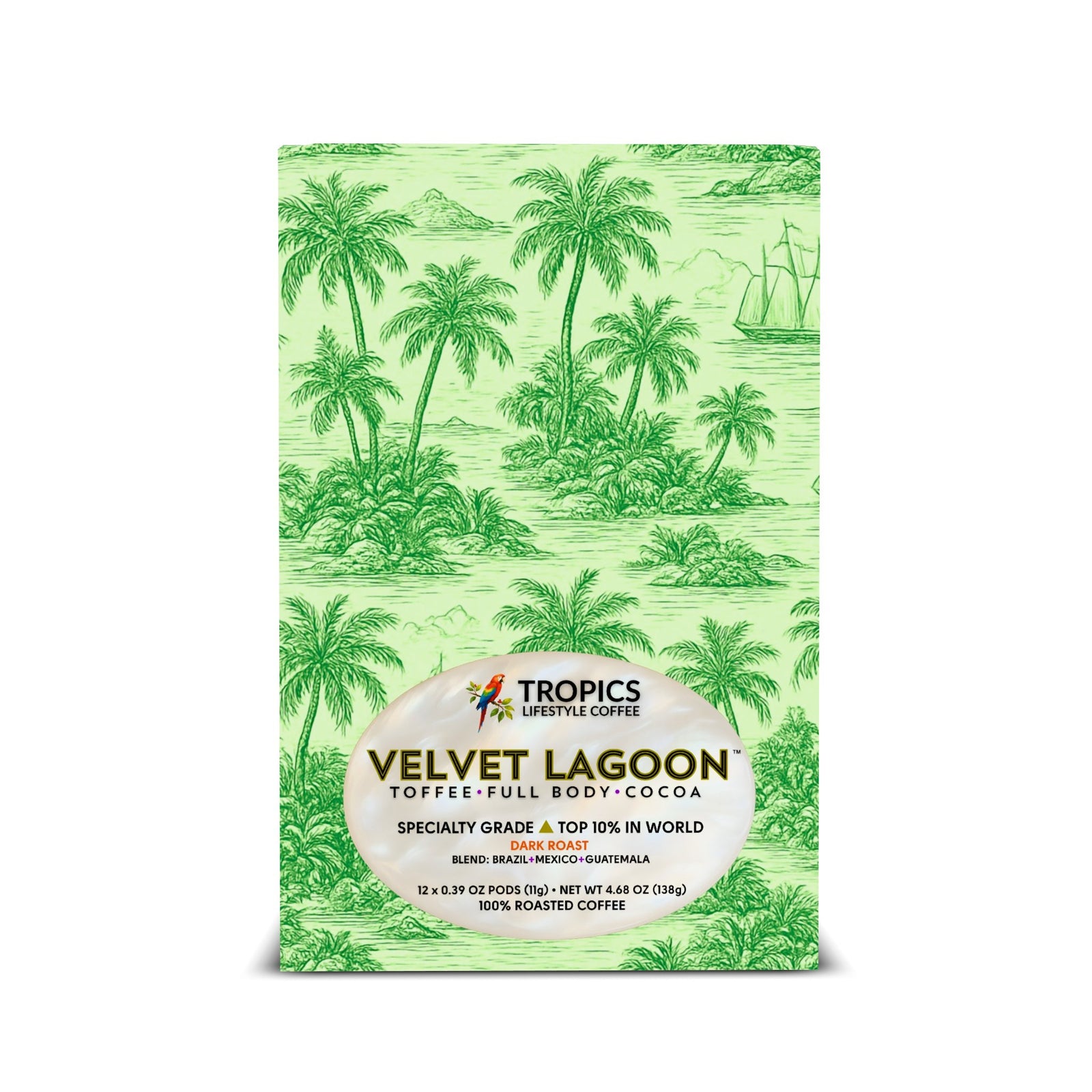Velvet Lagoon Art Box Coffee Pods/12 Pack: Trip Toile Green - Tropics Lifestyle Coffee