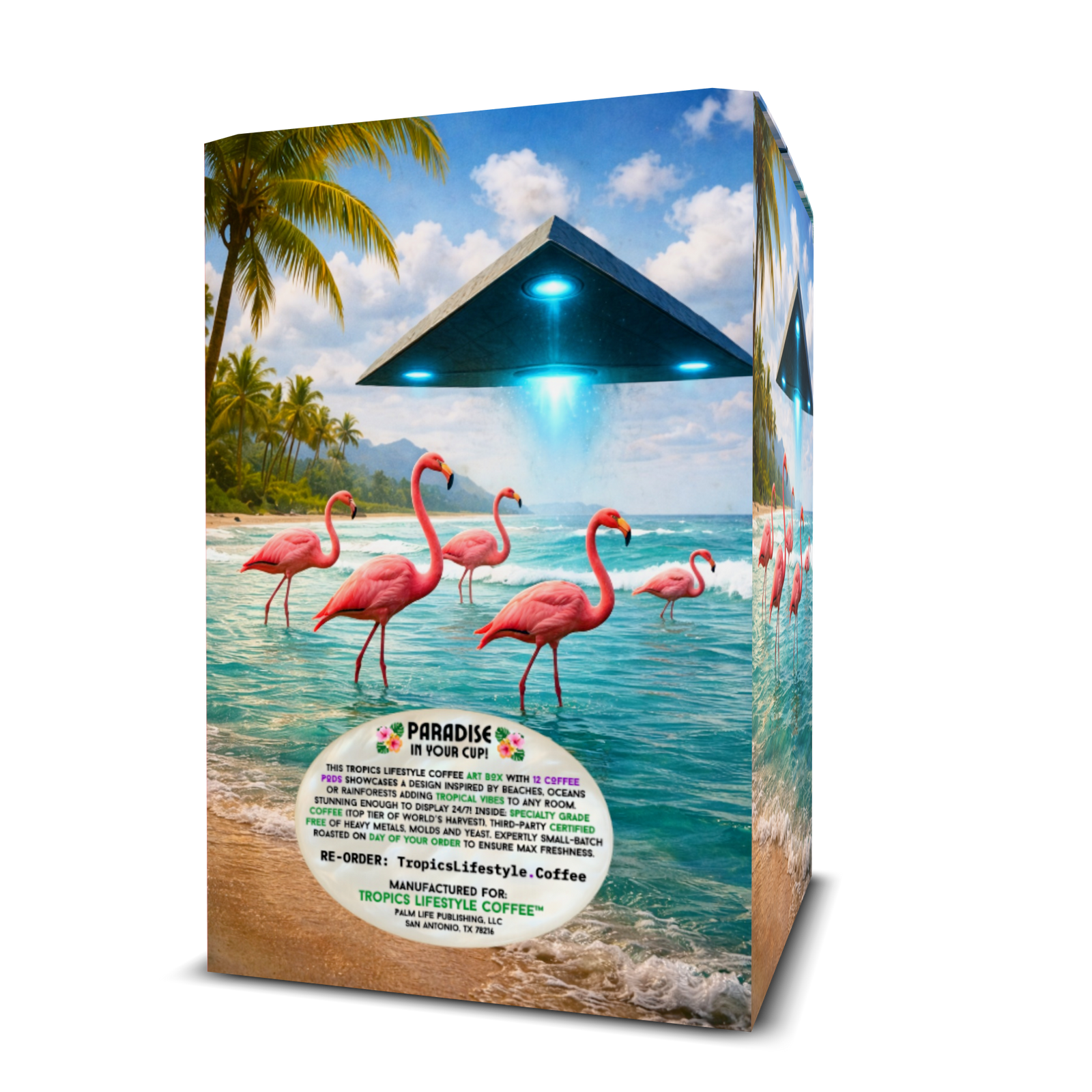 Velvet Lagoon Art Box Coffee Pods/12 Pods: UFO & Flamingos - Tropics Lifestyle Coffee