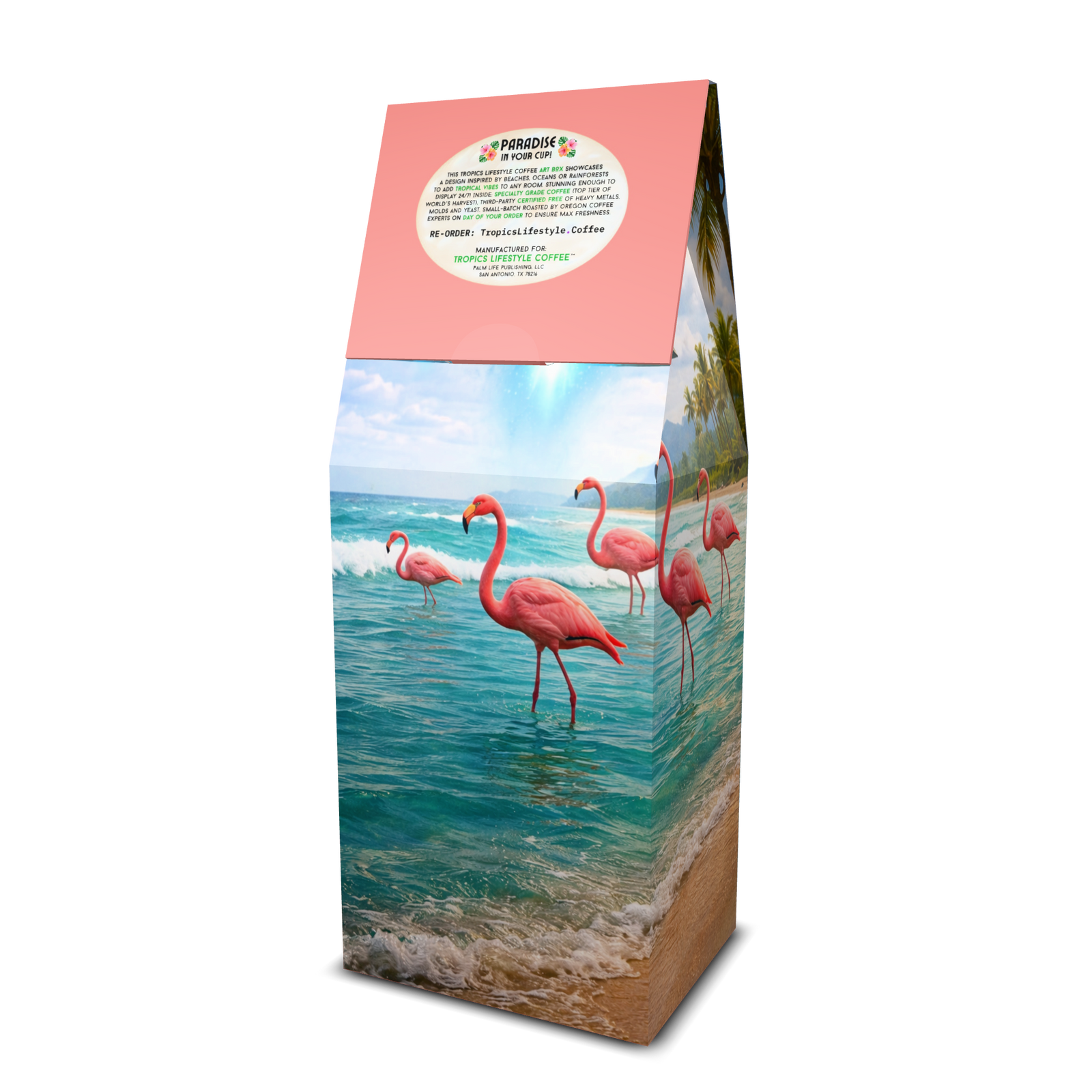 Volcanic Ember Art Box Coffee 12 Oz: UFO & Flamingos - Tropics Lifestyle Coffee